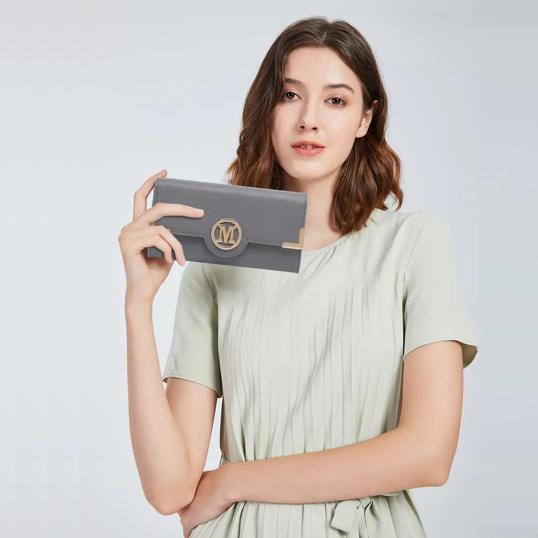 Miss Lulu Damen Geldbörse – Langes PU-Leder Portemonnaie mit Reißverschluss, Kartenfächern, Münzfach &amp; Handyfach 