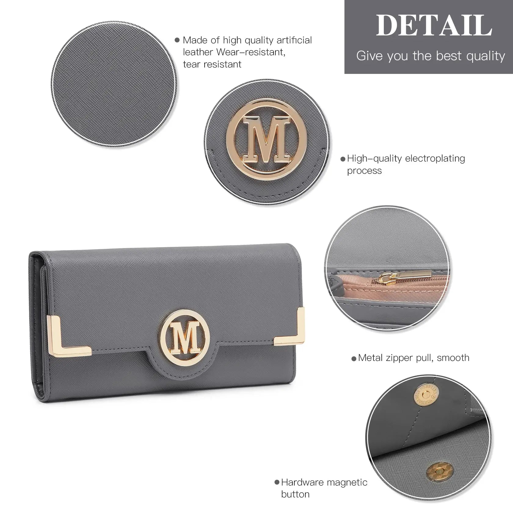 Miss Lulu Damen Geldbörse – Langes PU-Leder Portemonnaie mit Reißverschluss, Kartenfächern, Münzfach &amp; Handyfach 