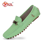 YRZL Herren Loafer aus PU-Leder - Mocasines sin cordones hechos a mano, zapatos de conducción cómodos en color blanco para todas las etiquetas y frecuencias 