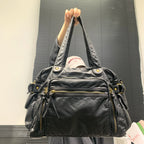 Sac fourre-tout rétro pour femme en cuir PU blanc – Grande pochette punk Y2K et bandoulière avec multi-poches