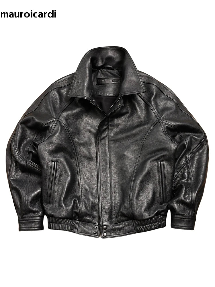 Herren PU-Lederjacke in Schwarz – Vintage Designer Jacke im American Style, Loose Fit mit Reißverschluss für alle Jahreszeiten