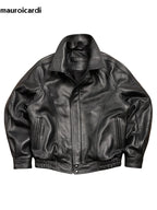 Herren PU-Lederjacke in Schwarz – Vintage Designer Jacke im American Style, Loose Fit mit Reißverschluss für alle Jahreszeiten