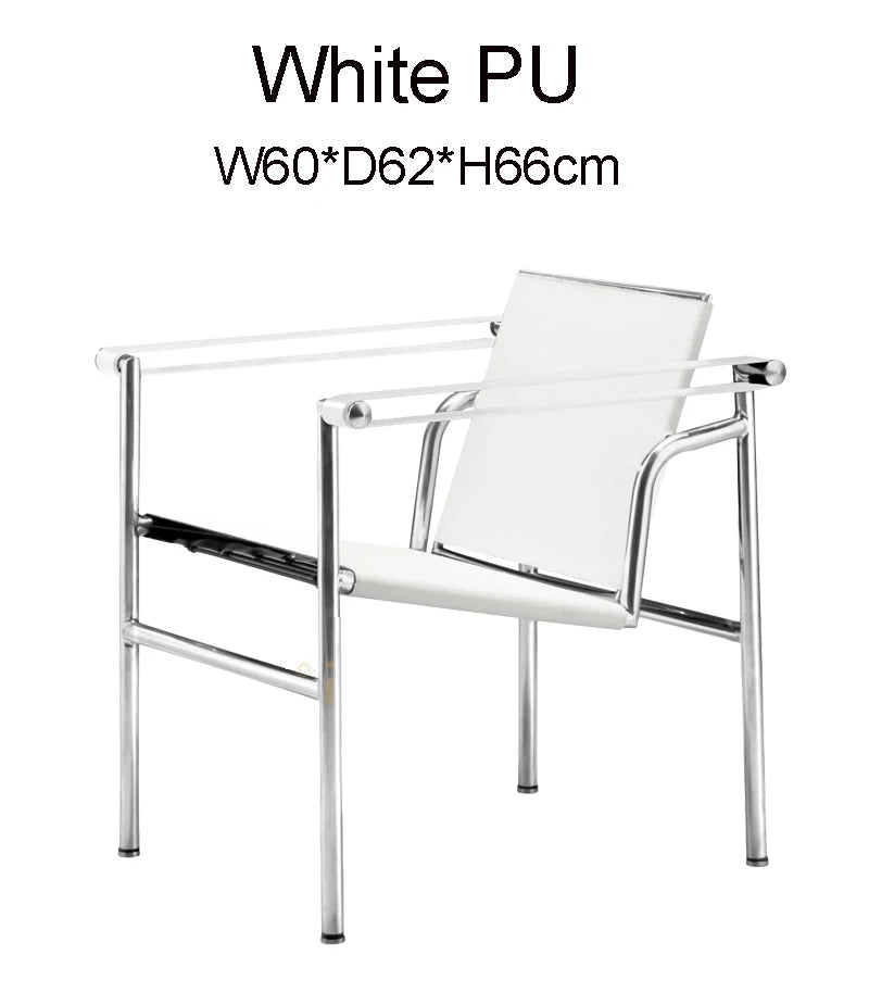 Bauhaus Lounge Armchair im Corbusier-Stil – PU-/Leder-Sessel mit Edelstahlrahmen für modernes Wohnzimmer