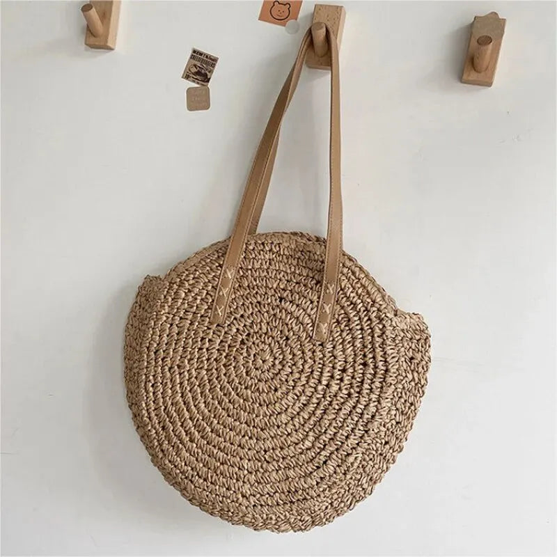 Sommerliche Damen Strandtasche aus Rundem Stroh – Grand sac de plage tissé avec sacs à main Hohem 