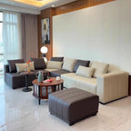 Bodennahes Luxus Leder Ecksofa mit Relaxfunktion – Modernes Lounge Sofa aus echtem Leder im postmodernen Design