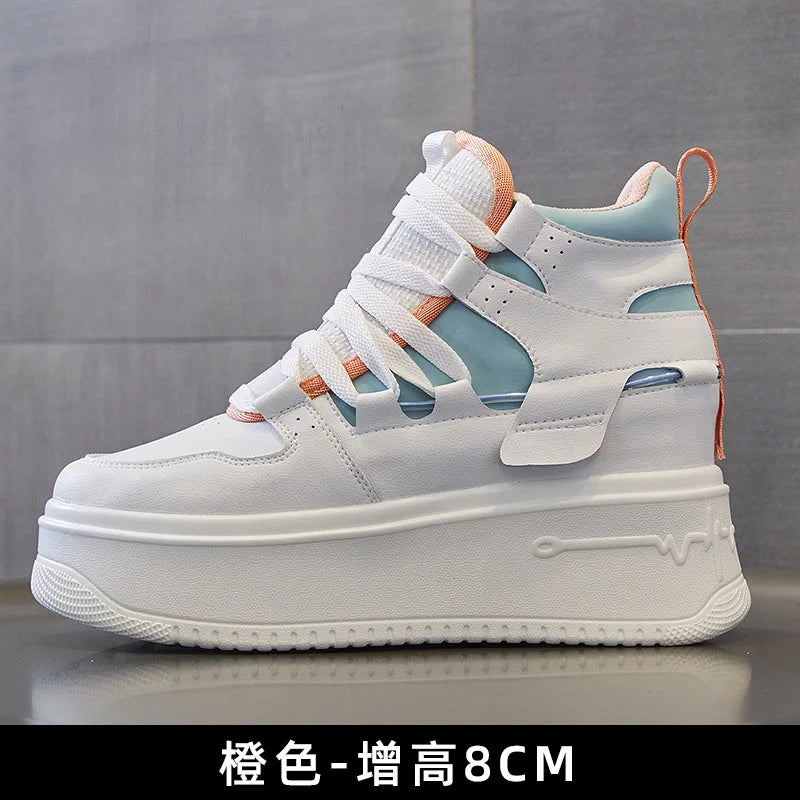 Damen Leder Plateau Sneaker mit verstecktem Absatz – 9 cm Wedge Sneakers aus echtem Leder für Herbst & Winter