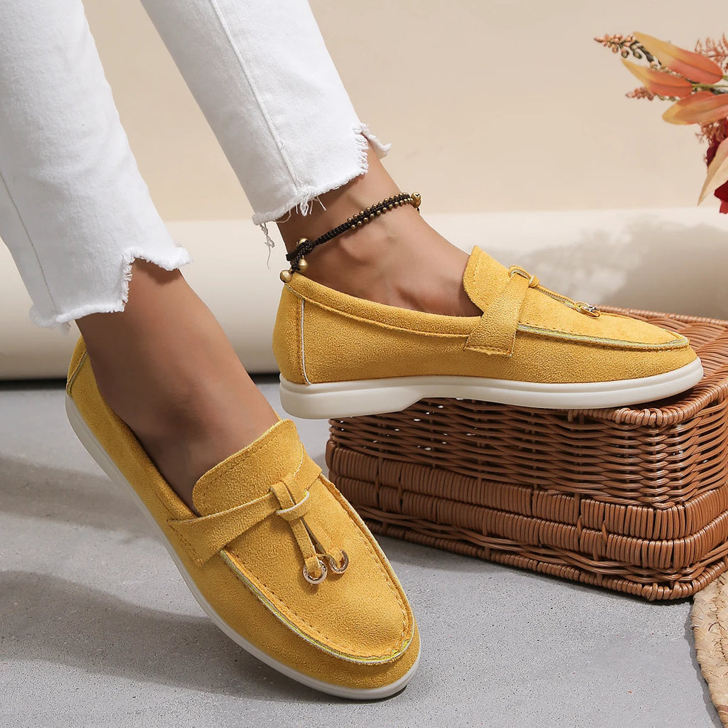 Damen Retro Slip-On Schuhe aus weichem Leder – Bequeme Lazy Shoes mit dicker Sohle & flachem Absatz für Alltag & Freizeit