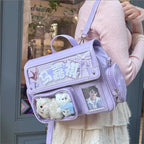 Japanischer Y2K Damen Rucksack – Quadratischer Vintage Ita Backpack im Harajuku-Stil mit Schloss & abnehmbarem Trageriemen