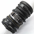 10er Set Lederarmbänder Unisex – Handgefertigte schwarze Wickelarmbänder im Casual & Sporty Style, größenverstellbar