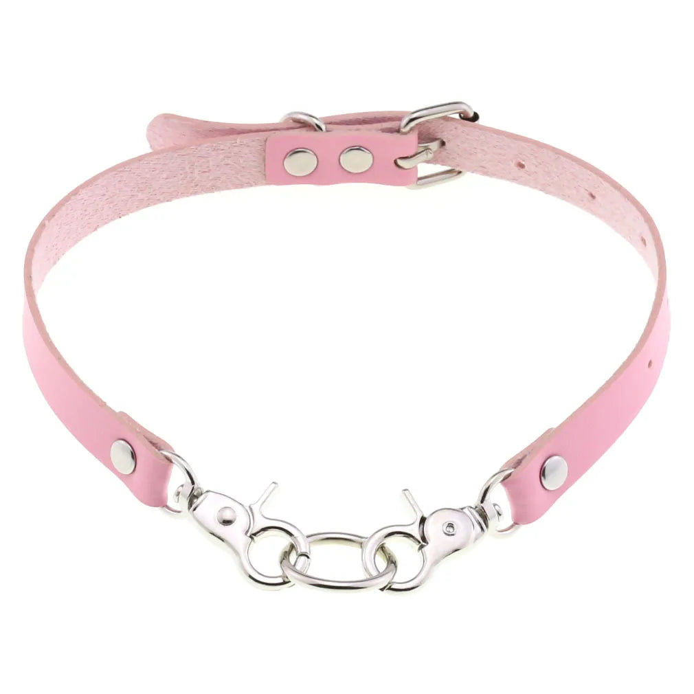 Collier ras du cou punk en cuir et strass – Collier gothique rose avec boucles d'oreilles pour hommes et femmes dans le style Harajuku