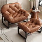 Moderner Leder-Relaxsessel mit Armlehnen & Fußhocker – Minimalistischer Single Sofa Chair in Weiß für Wohnzimmer, Balkon & Meditation