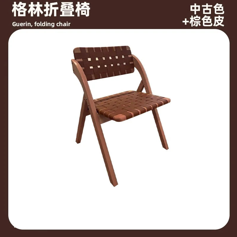 MOMO Retro Esszimmerstuhl aus Massivholz & Sattelleder – Klappbarer Designerstuhl im Wabi-Sabi Stil aus Eiche