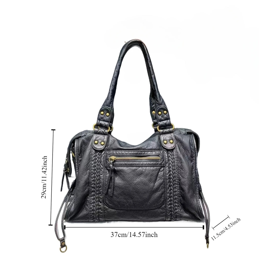 Bolso bandolera de un solo hombro Y2K Spicy Girl - Vintage PU Leder Motorrad-Tasche mit großer Kapazität