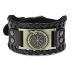 Totem Design Wide Leather Pirate Compass Bracelet Men's Bracelet Celtic Viking Jewelry Compass Bracelet Accessories Party Gifts