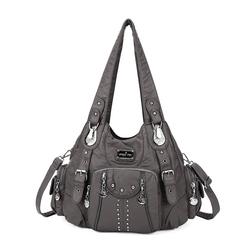 Angelkiss Damen Schultertasche aus PU-Leder – Große Hobo Handtasche mit Reißverschluss, Crossbody & Satchel für Alltag & Party