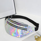 Riñonera de piel sintética para mujer y hombre, bandolera holográfica con láser, bandolera y bolso de pecho impermeable para deportes y etiquetas