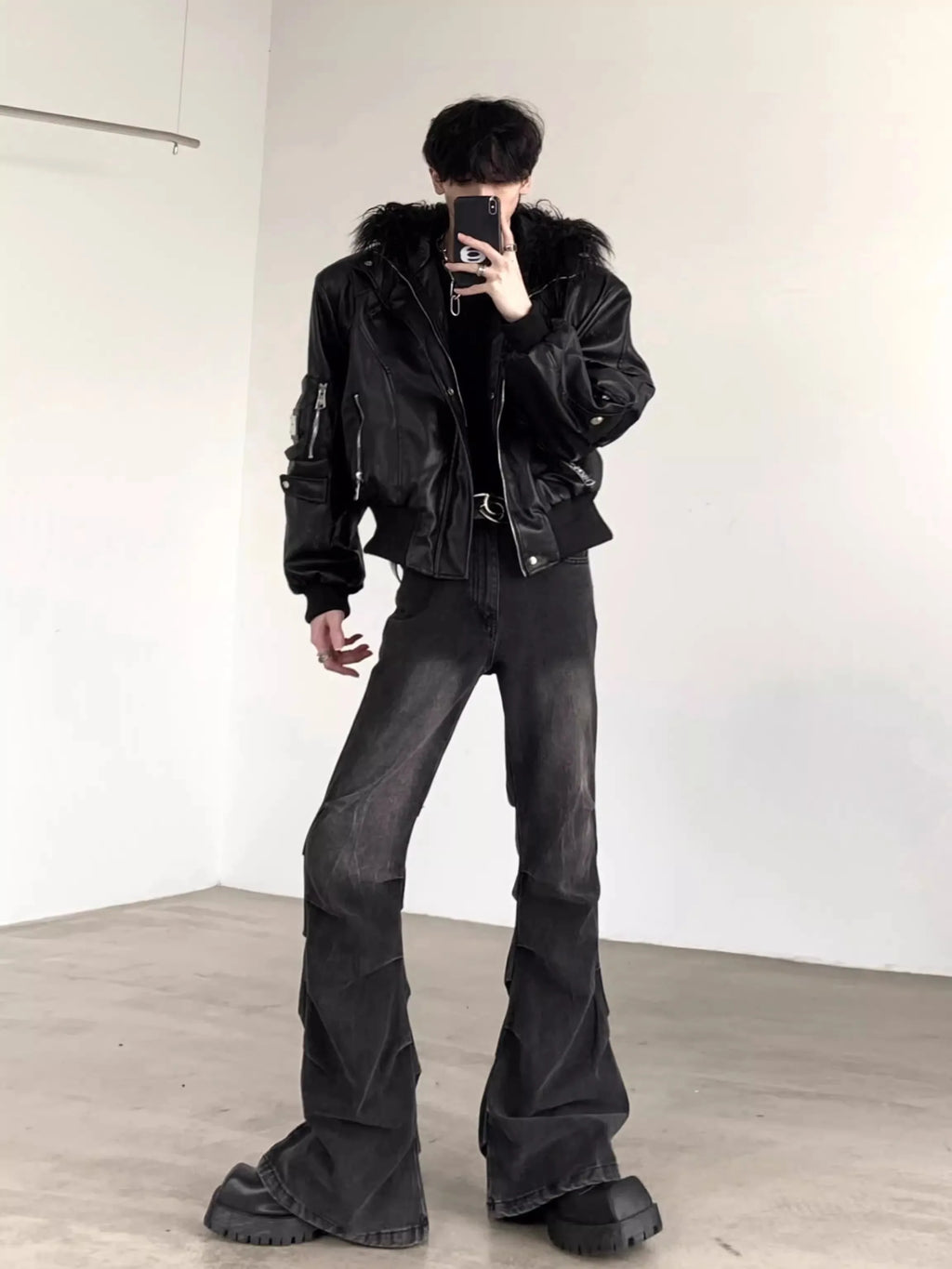 Herren PU-Lederjacke oversize mit Kunstfell-Kapuze – Kurze schwarze Designer Jacke, cálido y elegante para mujeres y hierbas