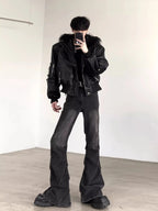 Herren PU-Lederjacke oversize mit Kunstfell-Kapuze – Kurze schwarze Designer Jacke, cálido y elegante para mujeres y hierbas