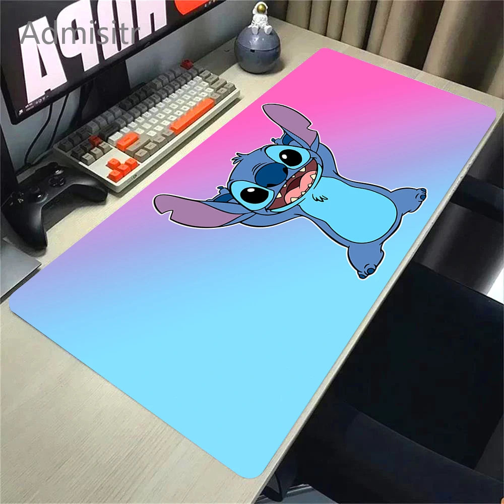 Tapis de souris en cuir HD Kawaii Anime Stitch – Grand tapis de souris de jeu avec protection anti-français, protection de l'environnement et protection manuelle en cuir PU