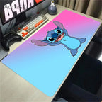 Tapis de souris en cuir HD Kawaii Anime Stitch – Grand tapis de souris de jeu avec protection anti-français, protection de l'environnement et protection manuelle en cuir PU
