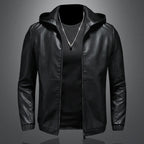 Herren PU-Lederjacke mit Kapuze – Schwarze Motorradjacke im Casual Streetwear Style für Herbst & Winter
