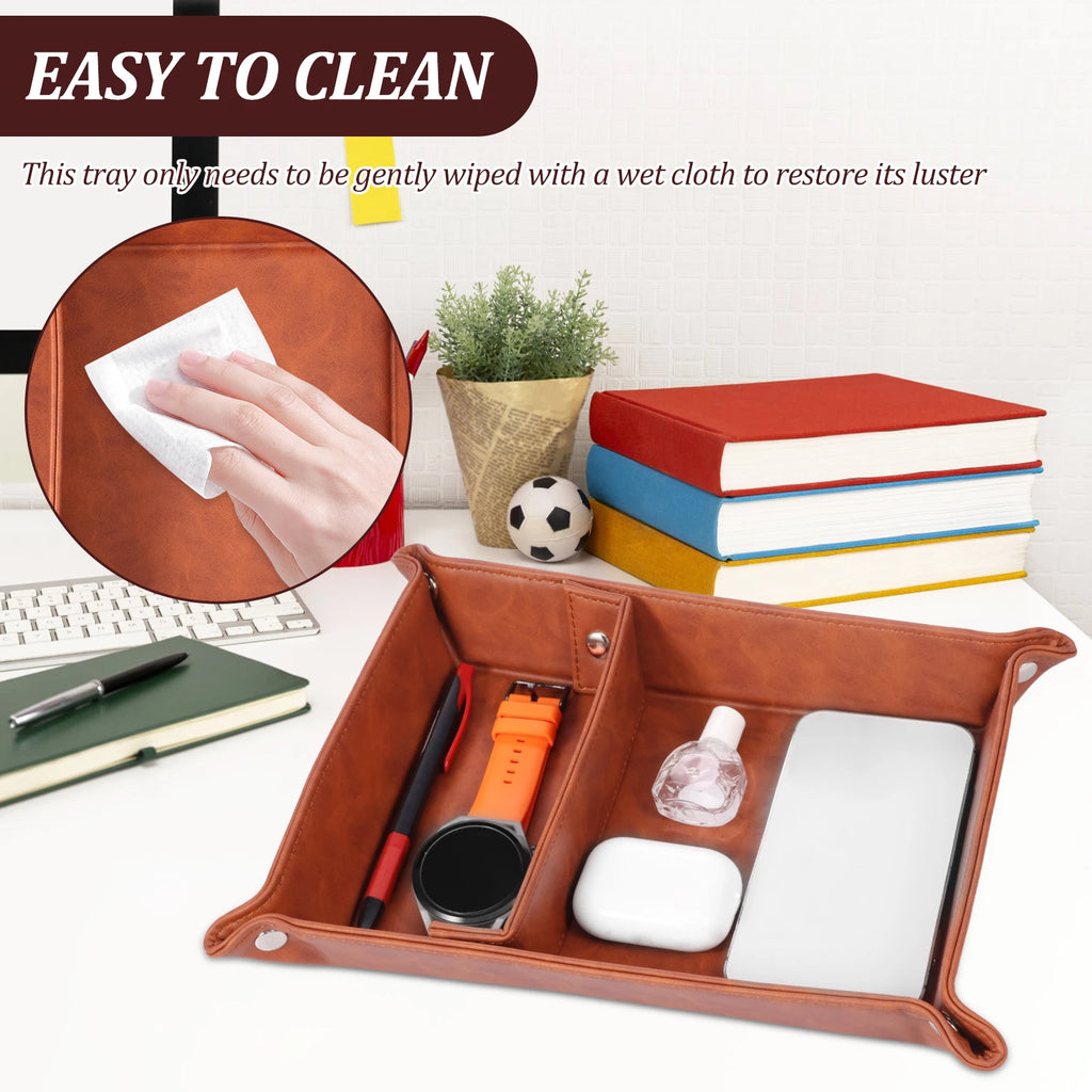 Faltbare PU Leder Ablageschale (Valet Tray) – Elegante organizador de escritorio y de noche para Schlüssel, Handy, Brille y accesorios 