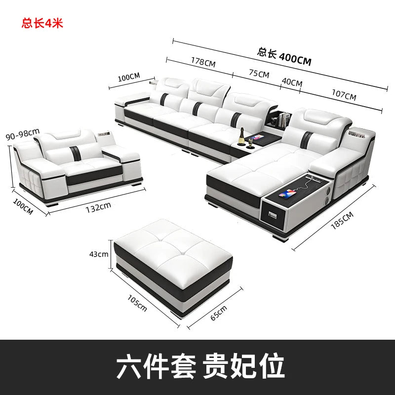 Modernes Luxus Ecksofa en Leder – Canapé multifonctionnel en forme de L, canapé d'immersion design minimaliste pour femmes de style