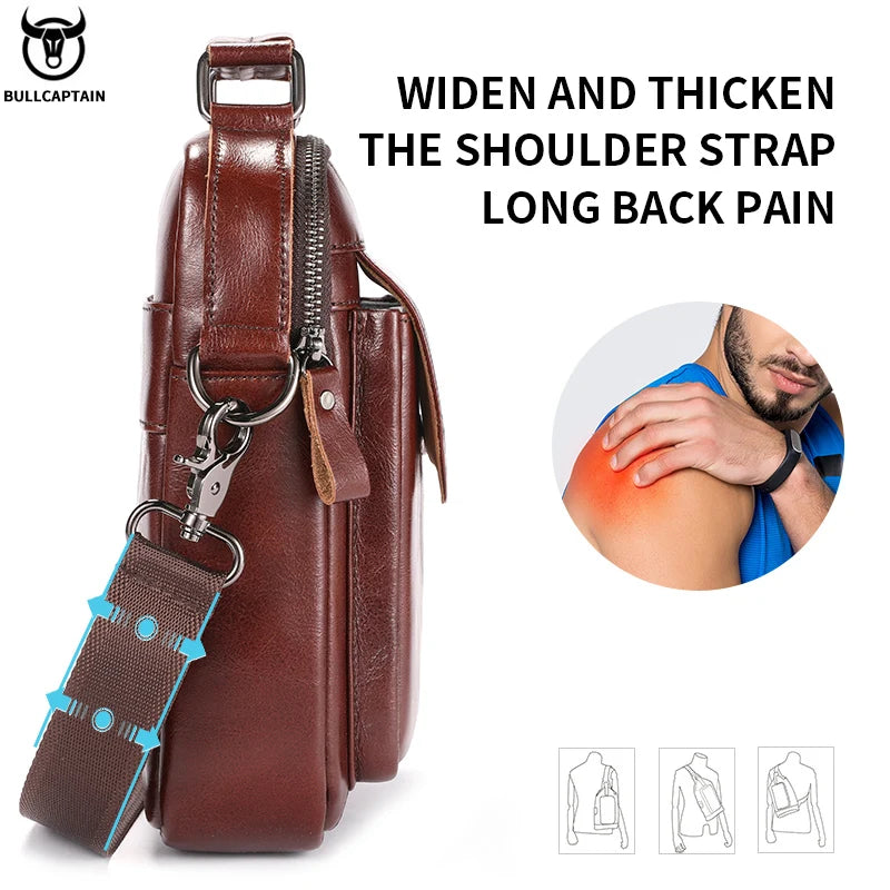 BULLCAPTAIN Herren Leder Schultertasche – Multifunktionale Retro Crossbody Bag für 7,9" Tablet