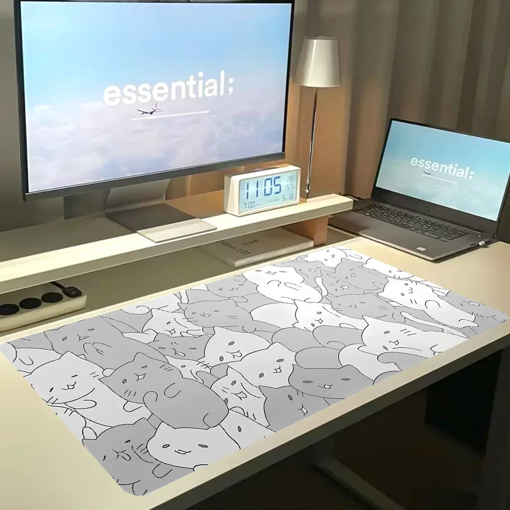 Kawaii Katzen XXL Leder Mousepad – Große, rutschfeste Schreibtischunterlage für Tastatur, Laptop & Desktop