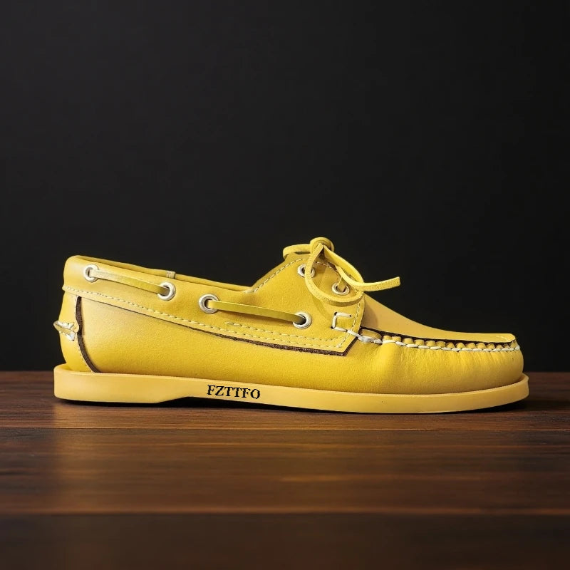 Klassische Herren Bootsschuhe aus echtem Leder – Handgefertigte Mokassins &amp; Casual Loafer mit rutschfester Gummisohle 