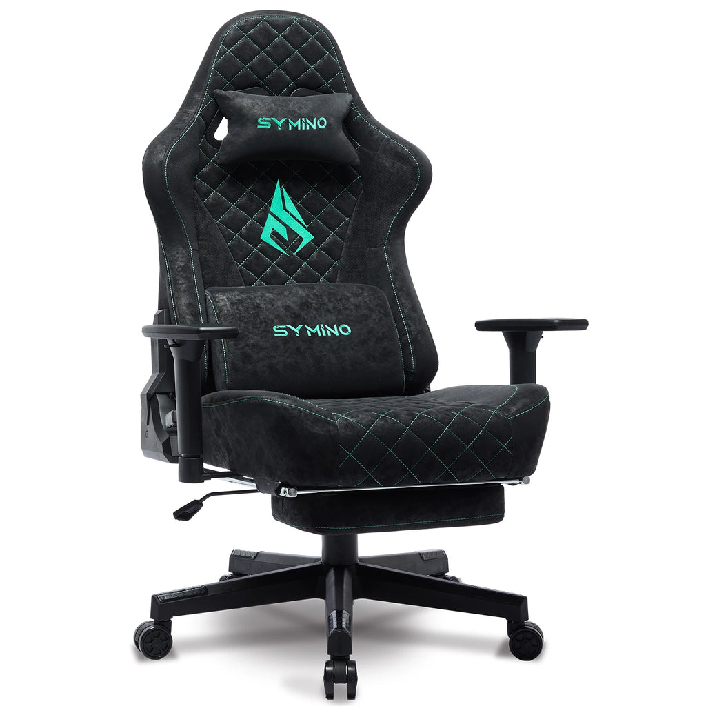 SYMINO Gaming Chair mit Fußstütze – Ergonomischer Racing Bürostuhl aus Vintage PU-Leder, drehbar & höhenverstellbar für Büro & Homeoffice