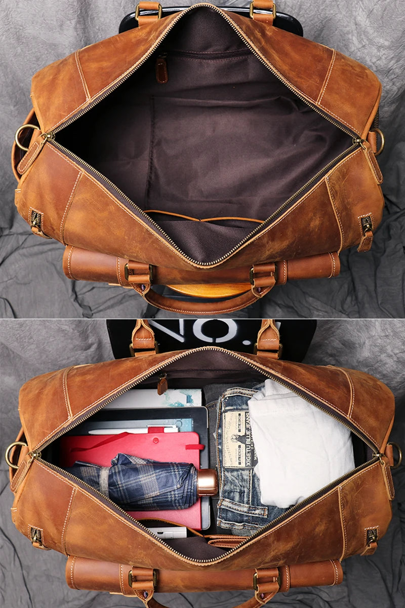 MUNUKI Vintage Crazy Horse Leder Reisetasche - Große Herren Duffle Bag aus echtem Rindsleder, robuste Weekend- &amp; Travel Tote Bag 