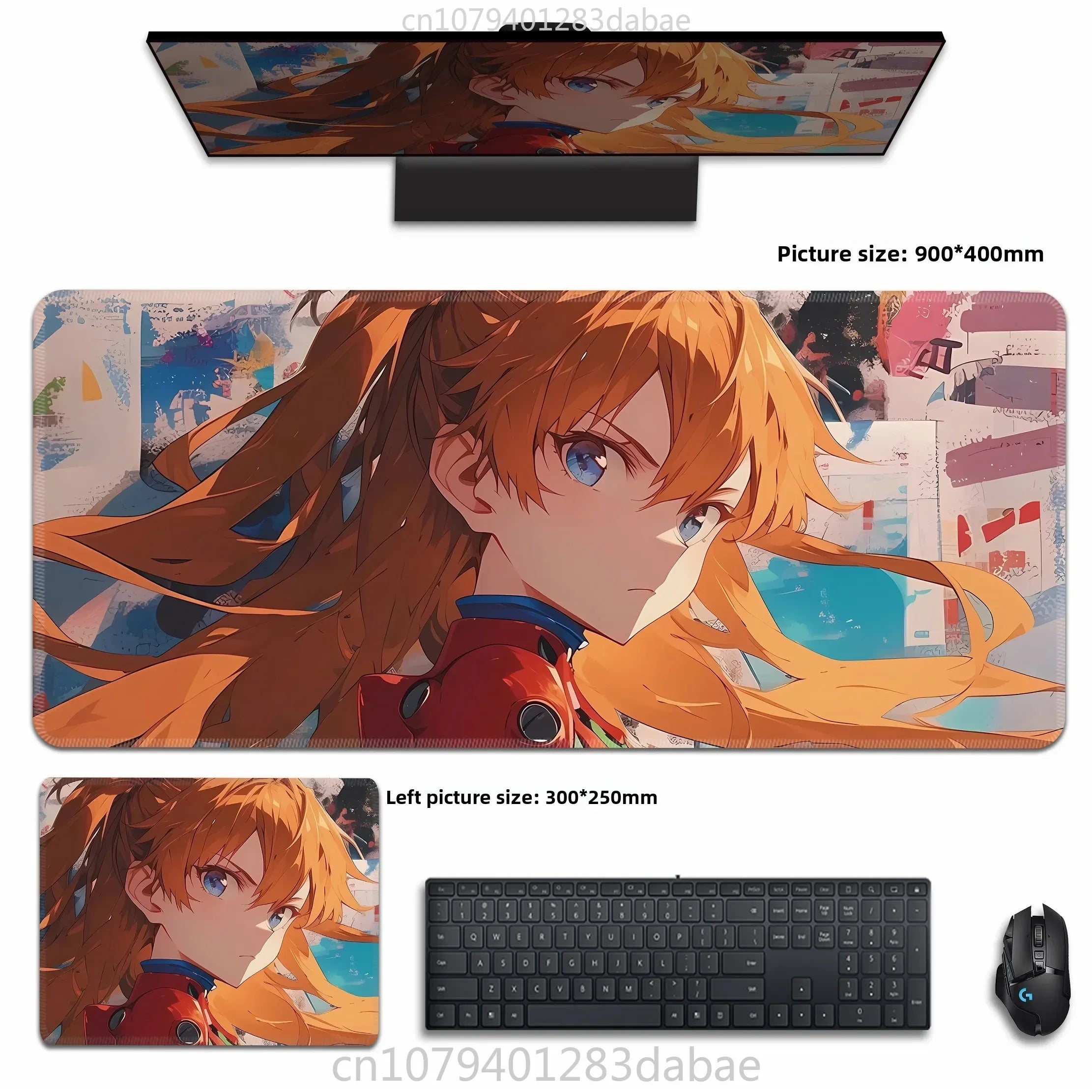 Asuka Langley XXL Anime Schreibtischunterlage aus PU Leder – Wasserdichtes Gaming Mouse Pad im Neon Genesis Evangelion Design