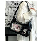 Y2K Harajuku Damen Schultertasche – Transparent Ita Bag im koreanisch-japanischen Preppy-Stil mit Schleife, Sac à main bandoulière