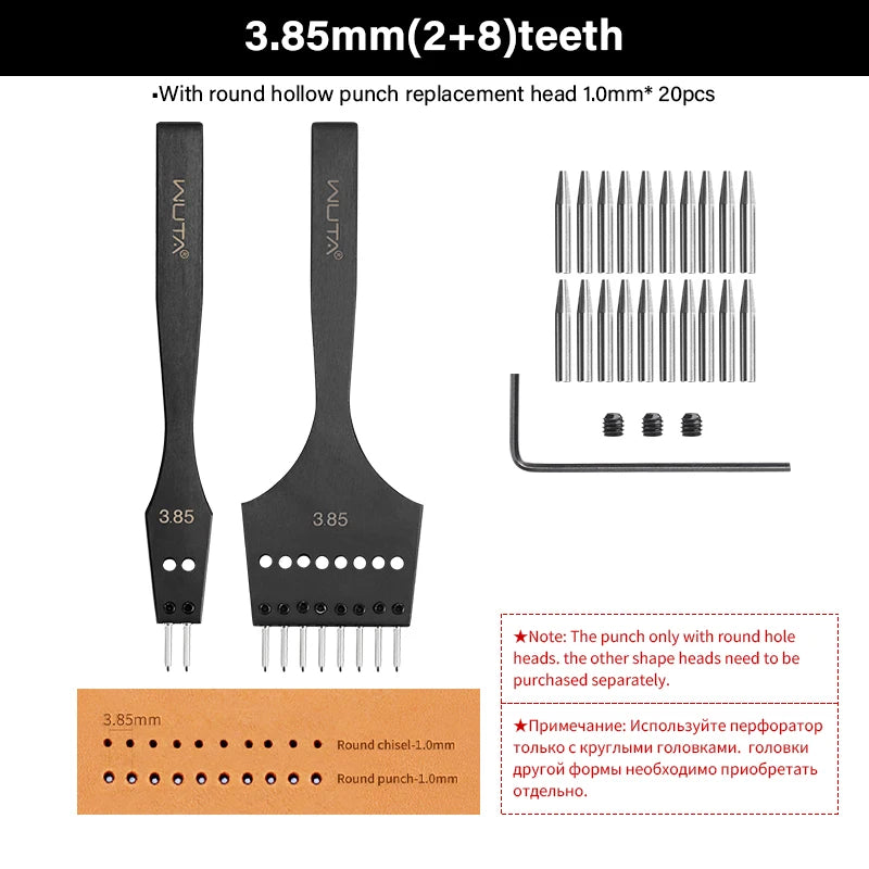 WUTA 3G Plancha para pinchar cuero con Wechselkopf – Professionelles Lederlochwerkzeug aus 4Cr13 Stahl, Austauschbare Chisel- &amp; Punch-Köpfe para bricolaje Lederarbeiten 