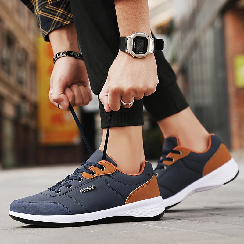 PUAMSS Herren Sneaker aus Leder – Atmungsaktive Sportschuhe, rutschfeste Laufschuhe für Alltag und Training