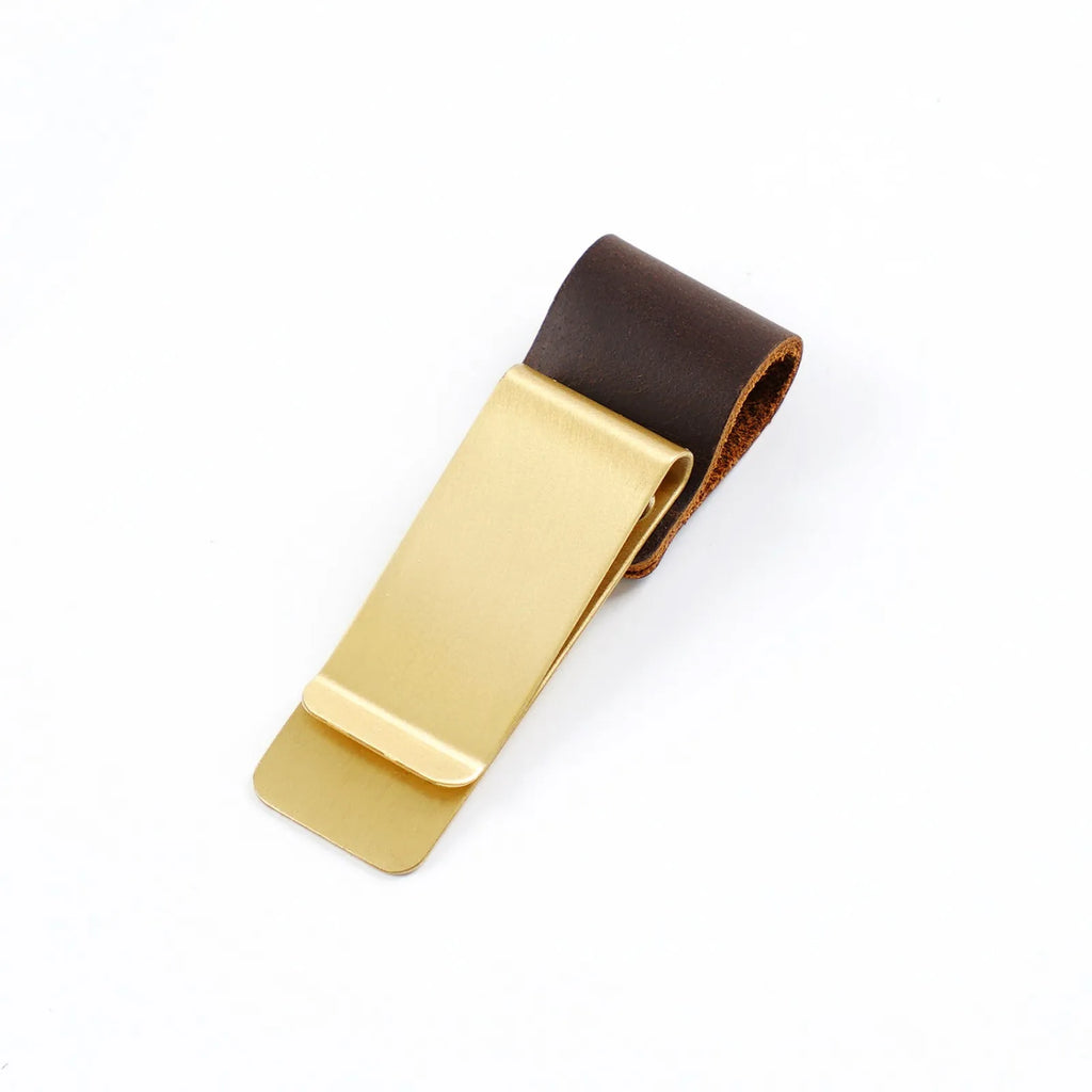 Leder Stiftehalter Clip mit Messing-Lesezeichen – Clip de bolígrafo más elegante para cuadernos y diarios de viajero
