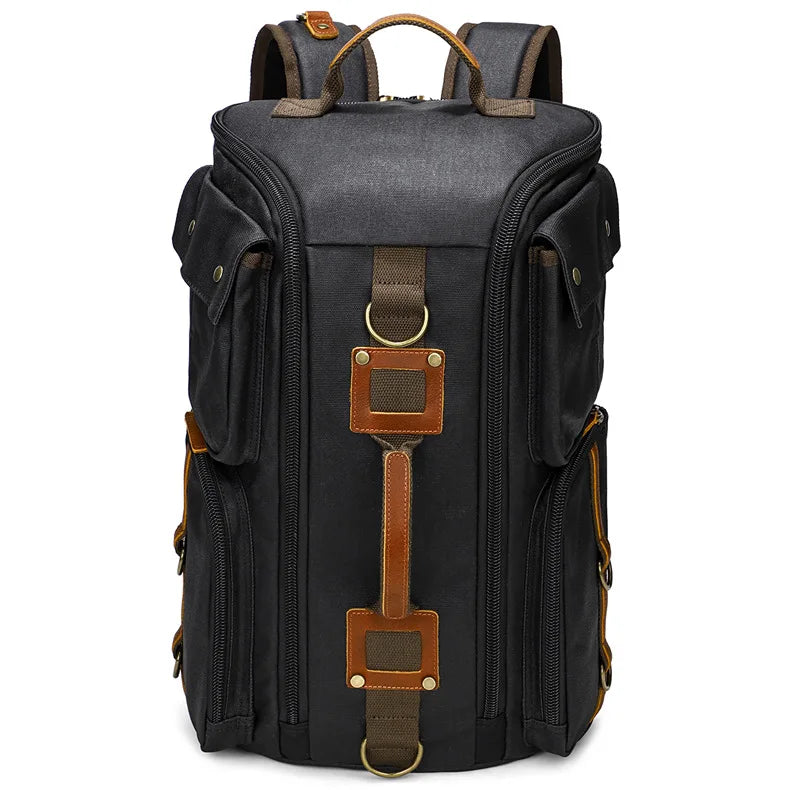 Vintage Leder Laptop-Rucksack 16 Zoll – Wasserdichter PU- & Canvas-Rucksack für Reisen, Arbeit & Alltag, Unisex