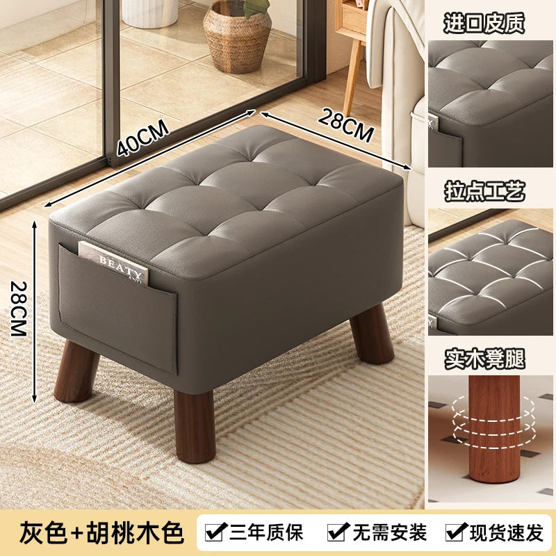 Minimalistischer Leder Fußhocker – Quadratischer Sofa- &amp; Couchtischhocker aus Kunstleder, kleiner Multifunktionshocker für Wohnzimmer 