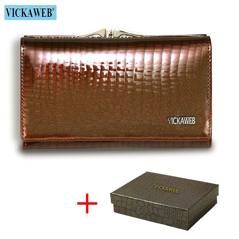 VICKAWEB Damen Geldbörse aus echtem Leder – Kleine Fashion Wallet mit Alligator-Prägung, Reißverschluss &amp; Druckknopf