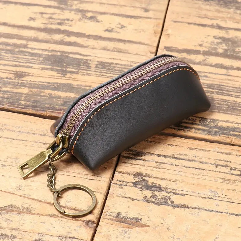 Echtleder Münz- und Schlüsselbörse – Cartera de mano con cremallera vintage aus Rindsleder für Karten &amp; Schlüssel 