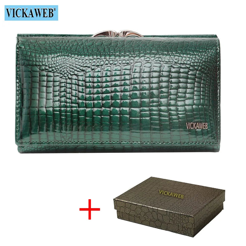 VICKAWEB Damen Geldbörse aus echtem Leder – Kleine Fashion Wallet mit Alligator-Prägung, Reißverschluss &amp; Druckknopf