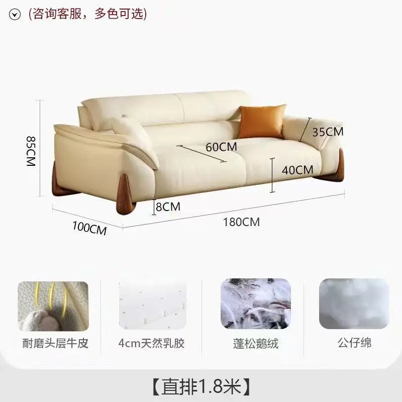 Modernes Leder Sofa in Creme – Minimalistisches Wohnzimmersofa mit Relax-Komfort, familienfreundliches Design für drinnen &amp; draußen 