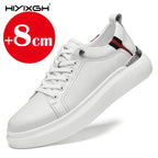 Hiyixgh Herren Lederschuhe mit Höhenaufbau – Weiße Sneaker mit 6–8 cm Elevator-Einlagen, sportlich & casual