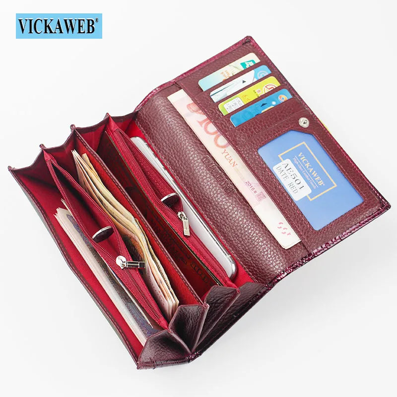 VICKAWEB Damen Geldbörse aus echtem Leder - Lange Fashion Wallet mit Doppel-Reißverschluss, großer Kapazität &amp; Alligator-Prägung (VK-AE501) 