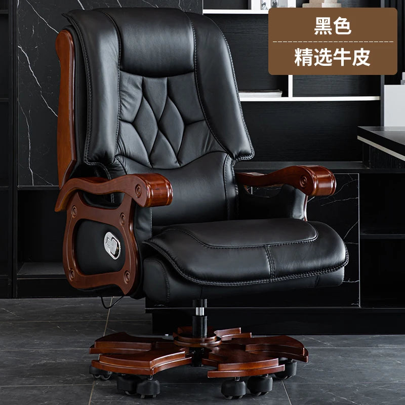 Business Burostuhl aus Leder mit Massagefunktion – Verstellbarer Executive Drehstuhl mit Liegefunktion &amp; Armlehnen for Büro &amp; Homeoffice