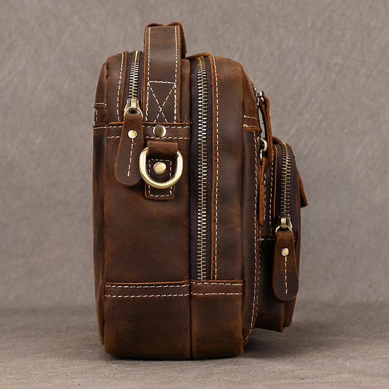 Luufan Herren Leder Aktentasche – Bolso bandolera vintage de piel Crazy Horse para iPad y oficina 