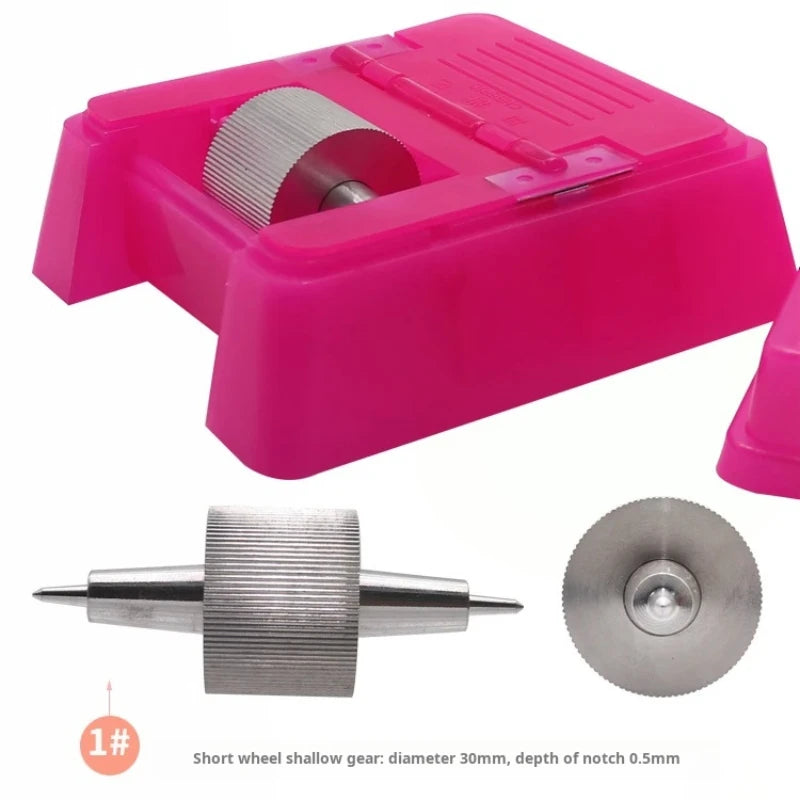 Quadratisches Lederkanten-Farbroller Set - Profi Oil Edge Box Werkzeug mit Zahnrädern für saubere Lederkanten (Rosé-Rot) 