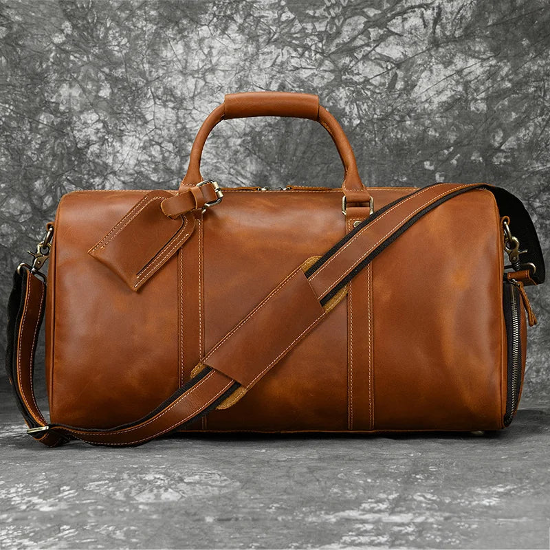 Newsbirds Vintage Leder Reisetasche für Herren – Große Travel Duffle aus echtem Rindsleder mit Schuhfach & Nietenboden