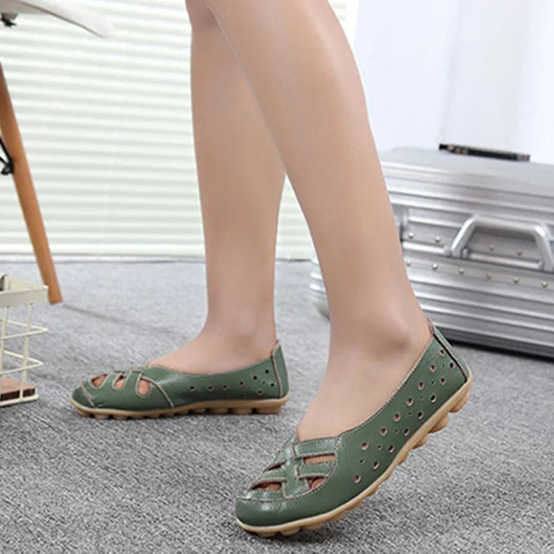 HAJINK Damen Flats PHI00365 – Mocassins à enfiler en cuir véritable, chaussures décontractées pour femmes, grande taille 